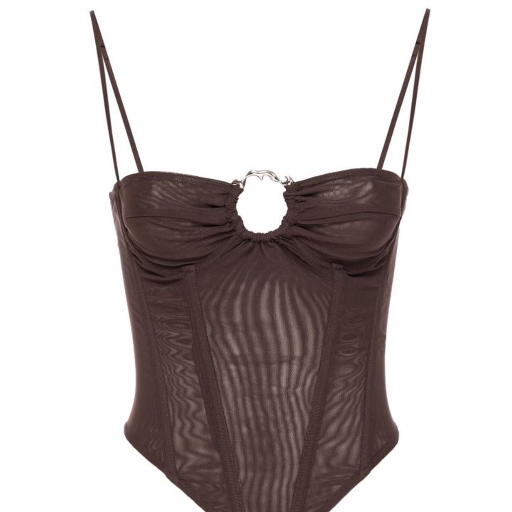 Miaou Chocolate Sheer Bodysuit with Straps